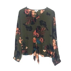 Umgee Olive Floral Blouse